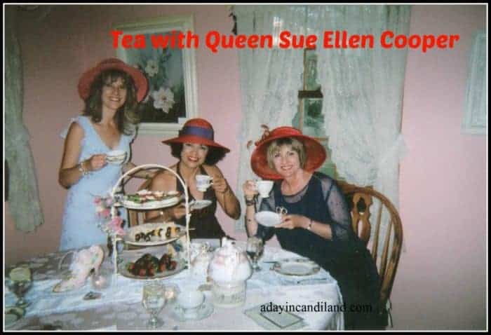 Serving Tea to Queen Sue Ellen Cooper at my teahouse. Find all my tea time recipes on this post. #candilandblogs 