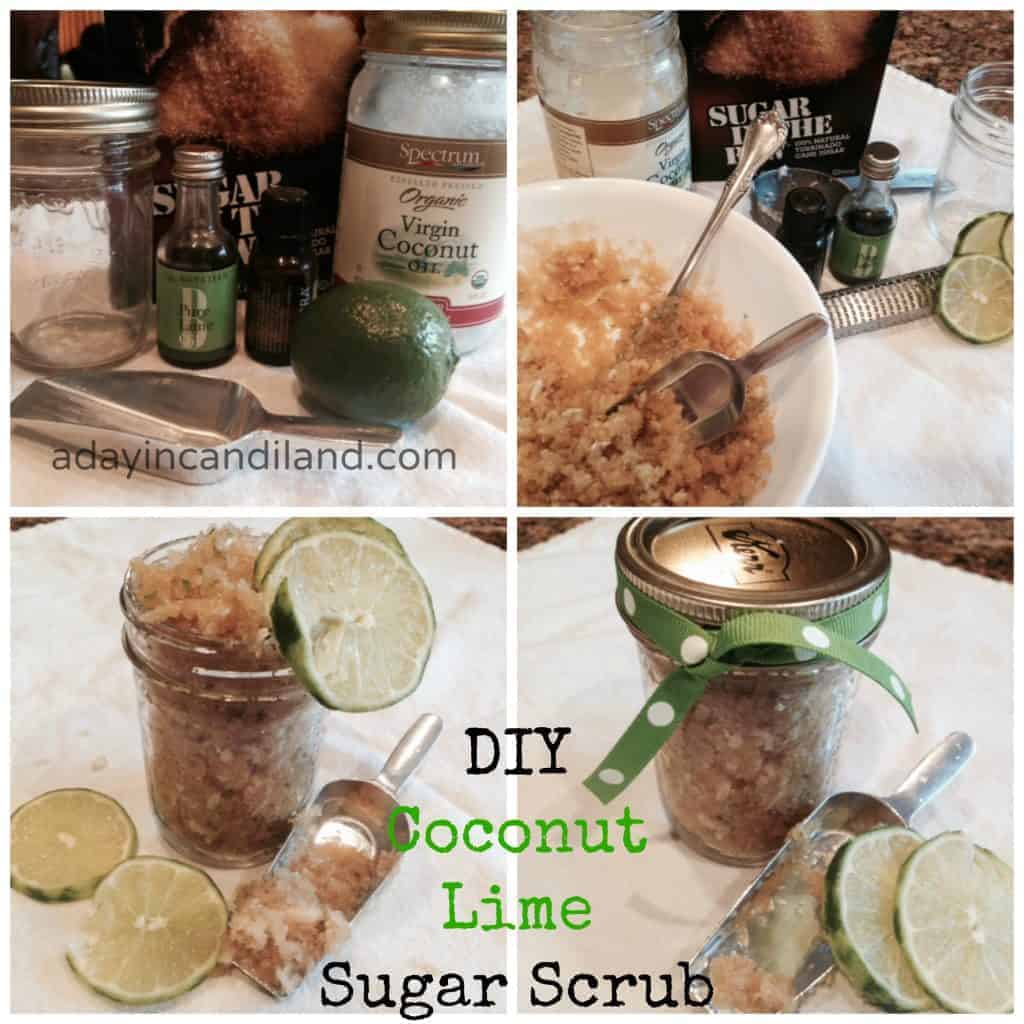 Coconut lime sugar scrub collage