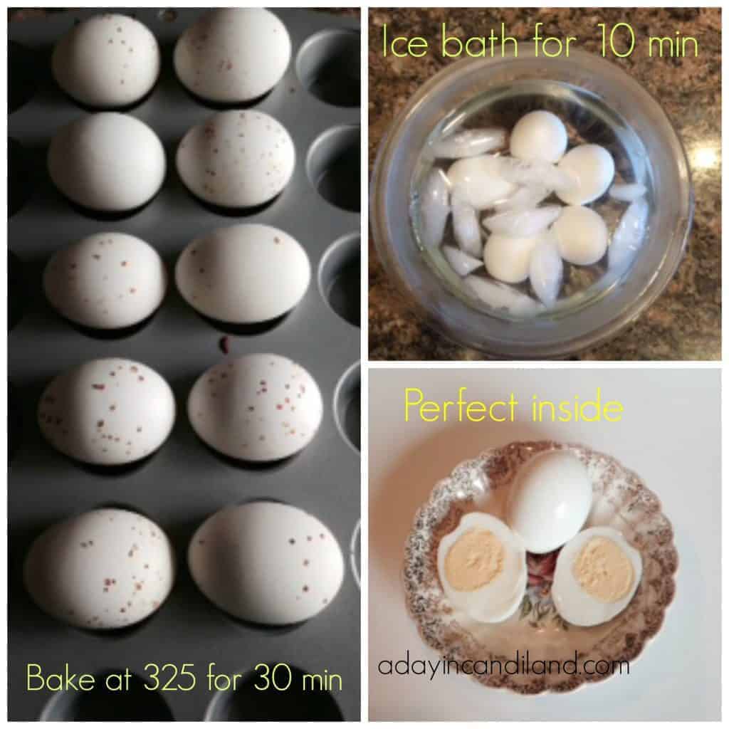 Make these hard boiled eggs in the oven and make a lot at one time, while eliminating cracking or sitting over the pot watching it boil. It is so easy to do and they taste great. 