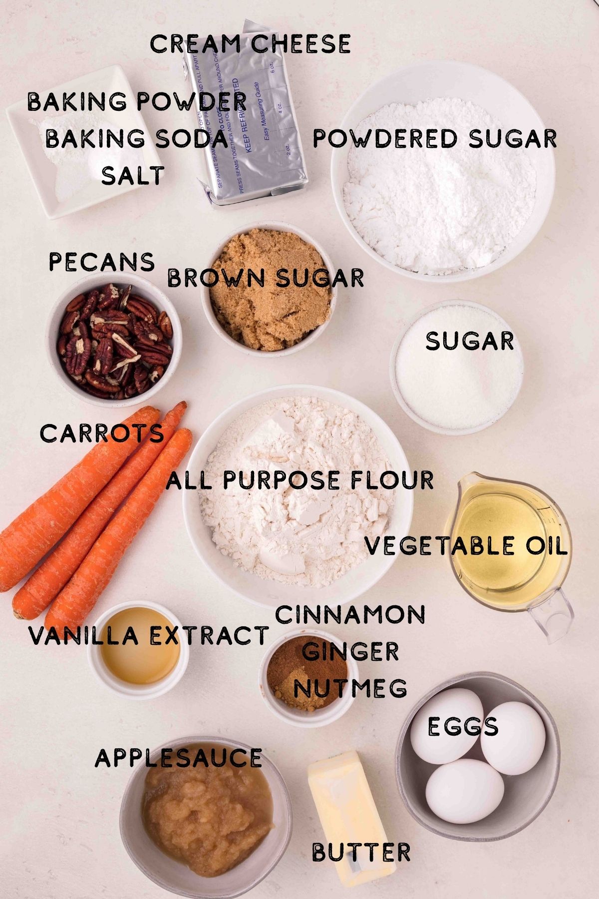 Ingredients for Carrot Cake Cupcakes.