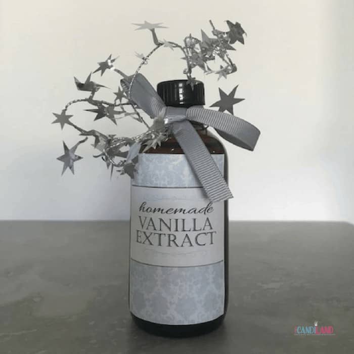 Homemade Vanilla Extract decorated for the holidays