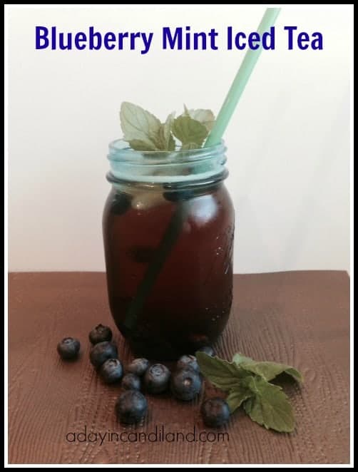 Blueberry Mint Iced Tea in Blue Mason Jar