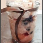 Peach and Blueberry cobbler in a jar with ribbon for gift giving