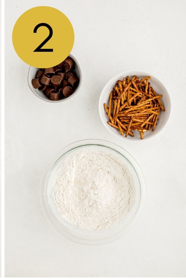 The dry ingredients whisked in a separate bowl before joining the butter mixture.