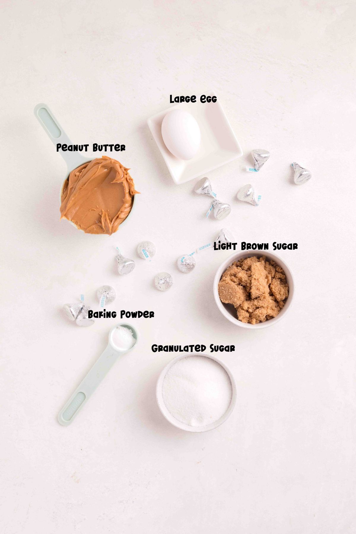 Peanut Butter Cookies with Hershey Kiss Ingredients.