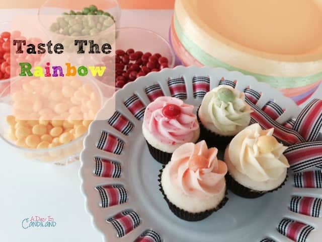 Taste The Rainbow Cupcakes with Skittles