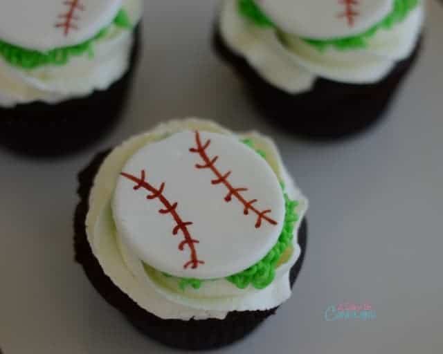 Chocolate Baseball Fondant Topper Cupcakes