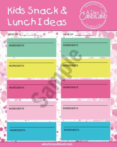 Lunch and snack ideas for kids at school sample.