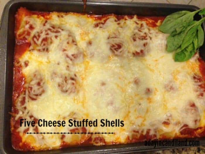 pan of five cheese easy stuffed shells recipe 