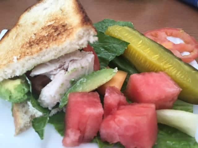 California Chicken Sandwich with fresh fruit