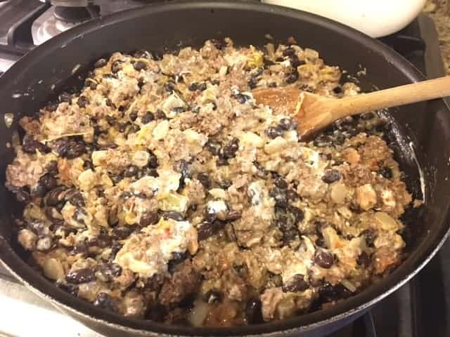 Pan of black bean enchilada skillet