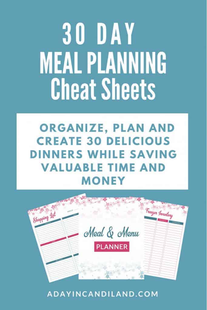 Landing page pin for meal planning cheat sheet blue