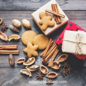 Edible Holiday Boxes and cinnamon with gingerbread men