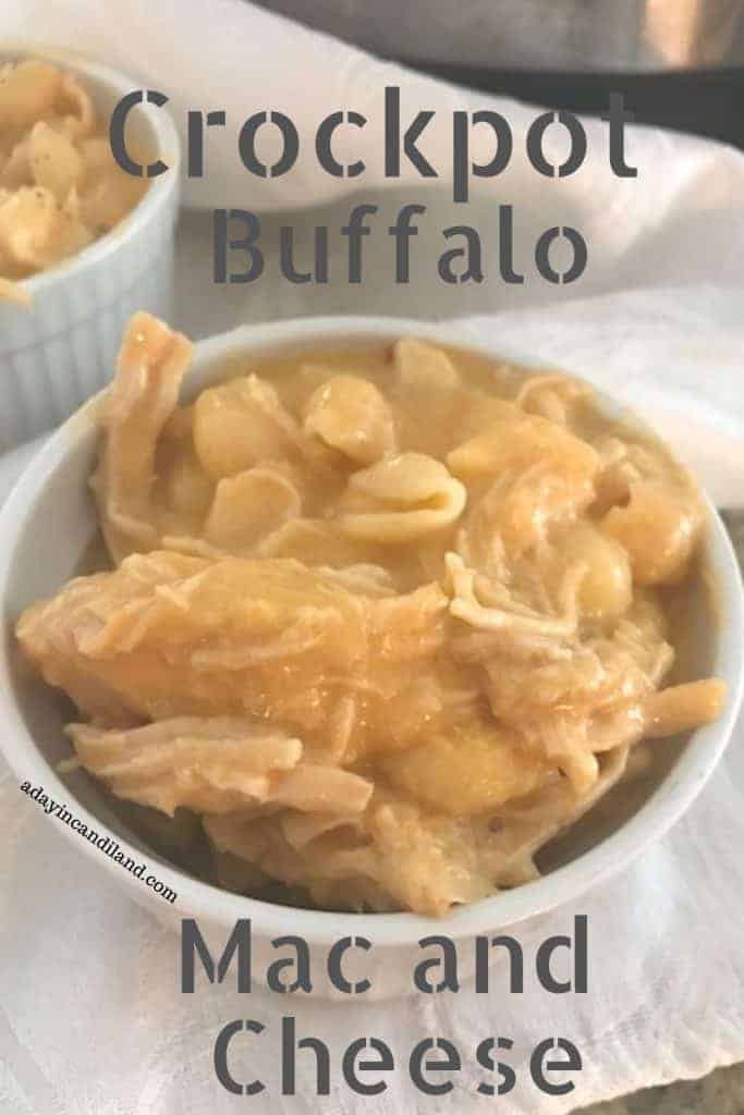 Buffalo Mac and Cheese in a white bowl on a white napkin