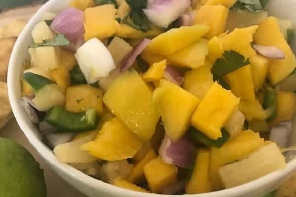 Tropical Fruit Salsa in White Bowl