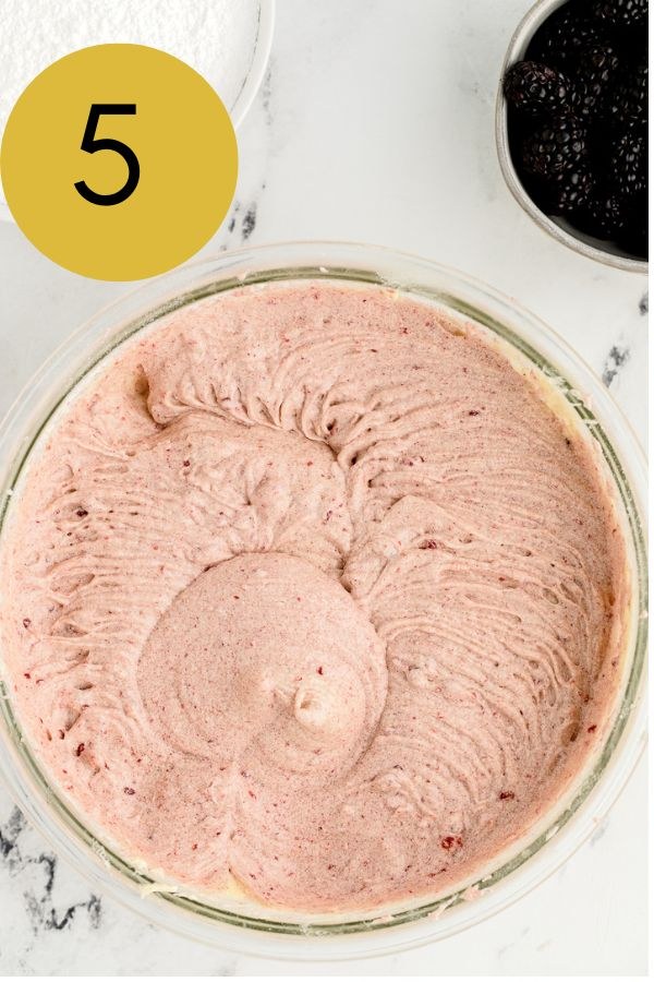 Blackberry preserves mixed in, turning the batter an even berry color.