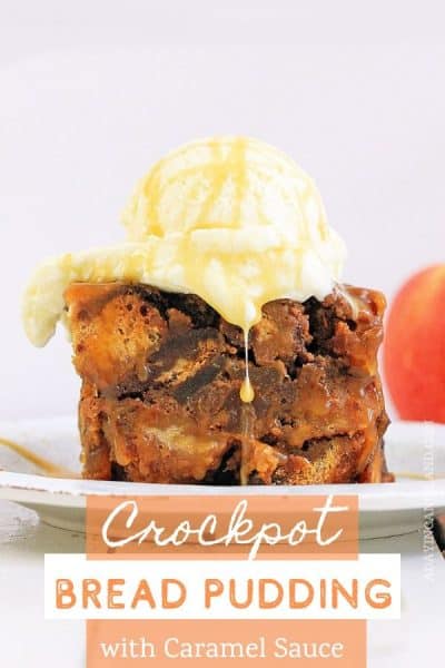 Crockpot Bread Pudding Slice on plate