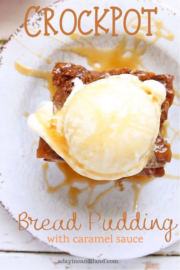 Bread pudding with ice cream on a plate