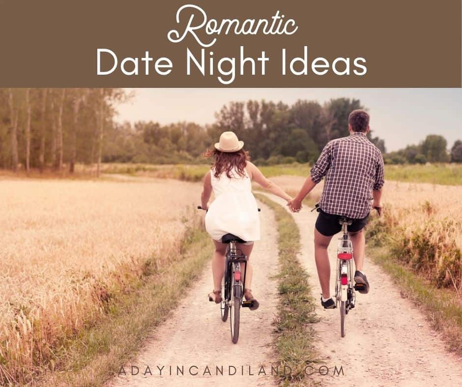 Couple holding hands riding bikes. Romantic Date Ideas 