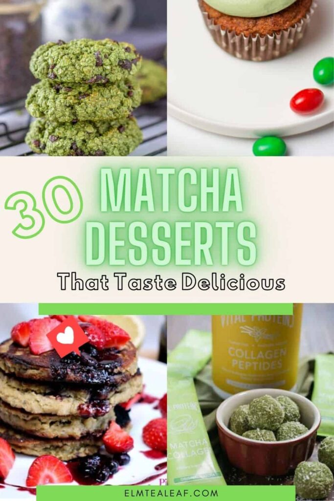 Matcha Desserts including cookies, cupcakes, bowls, and protein balls