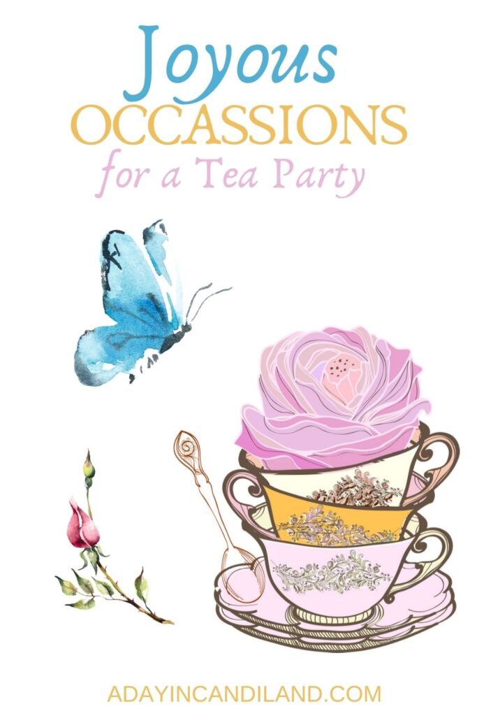 Themes for a Tea party. teacup with spoon and flower, and blue butterfly. 