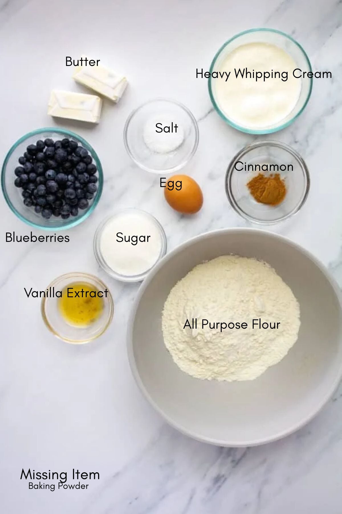 Blueberry Scone baking ingredients.