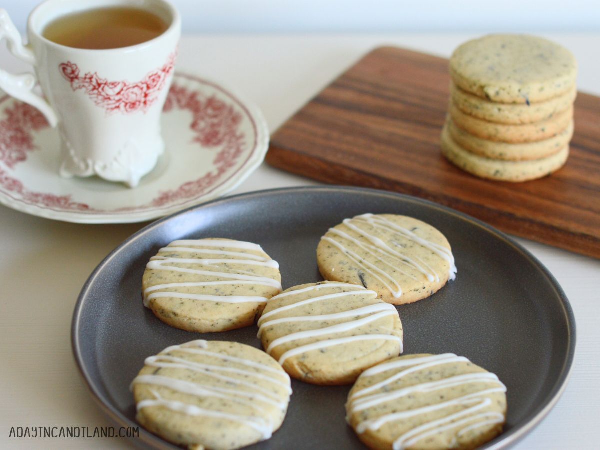 Earl Grey Tea with Earl Grey Cookies on a plate. 