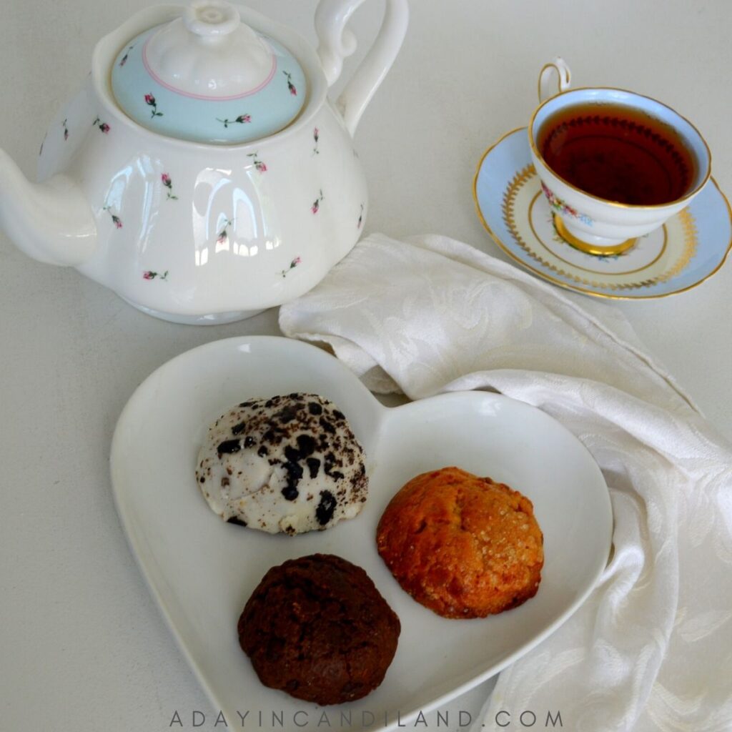 Plate of scones with Teapot and teacup 