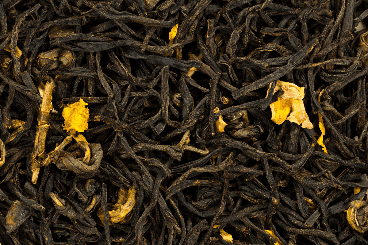 Black tea leaves. 