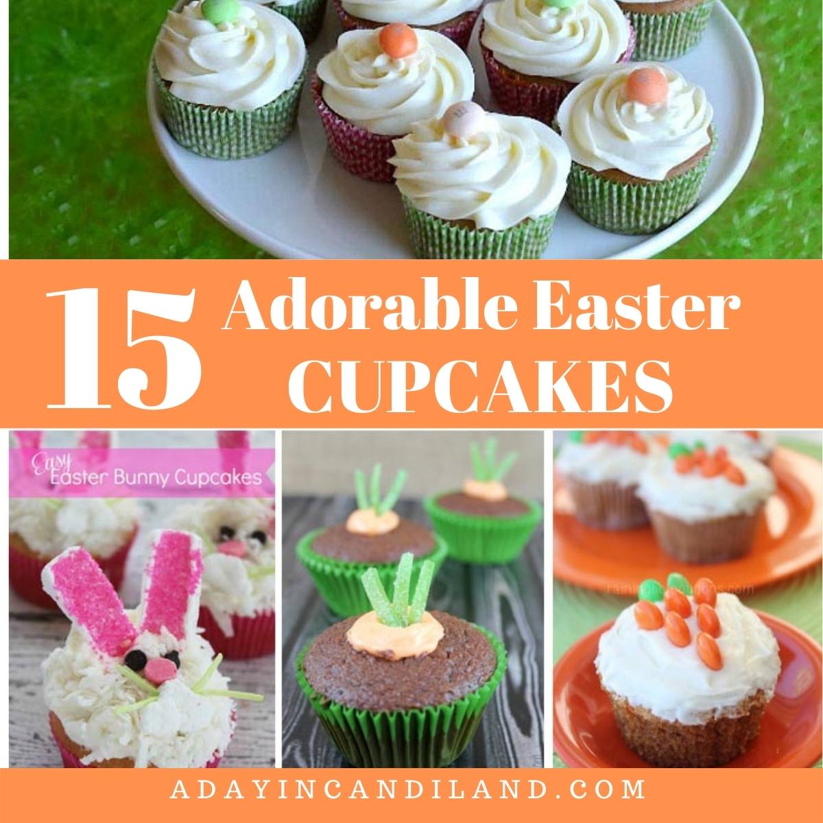 Easter Cupcakes on a plate in Easter grass. 