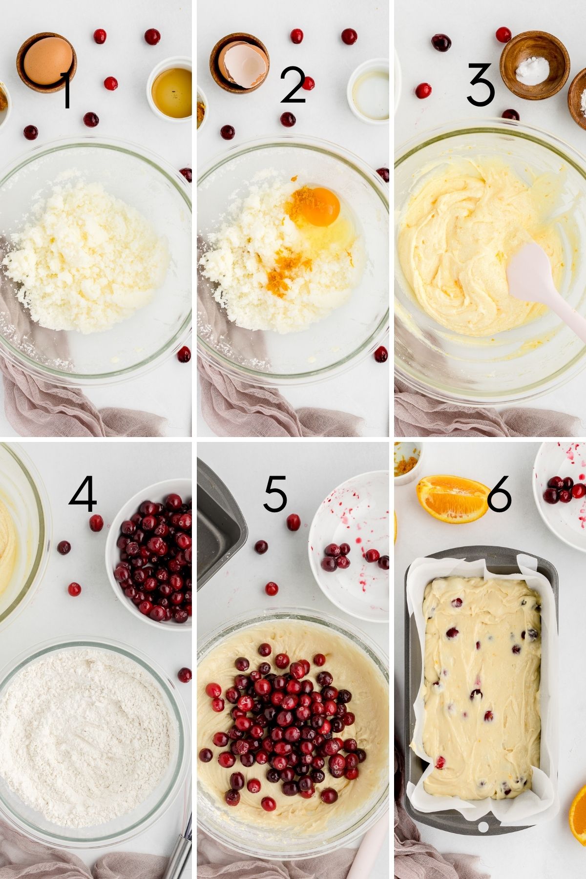 6 direction steps to making Cranberry Orange Loaf. 