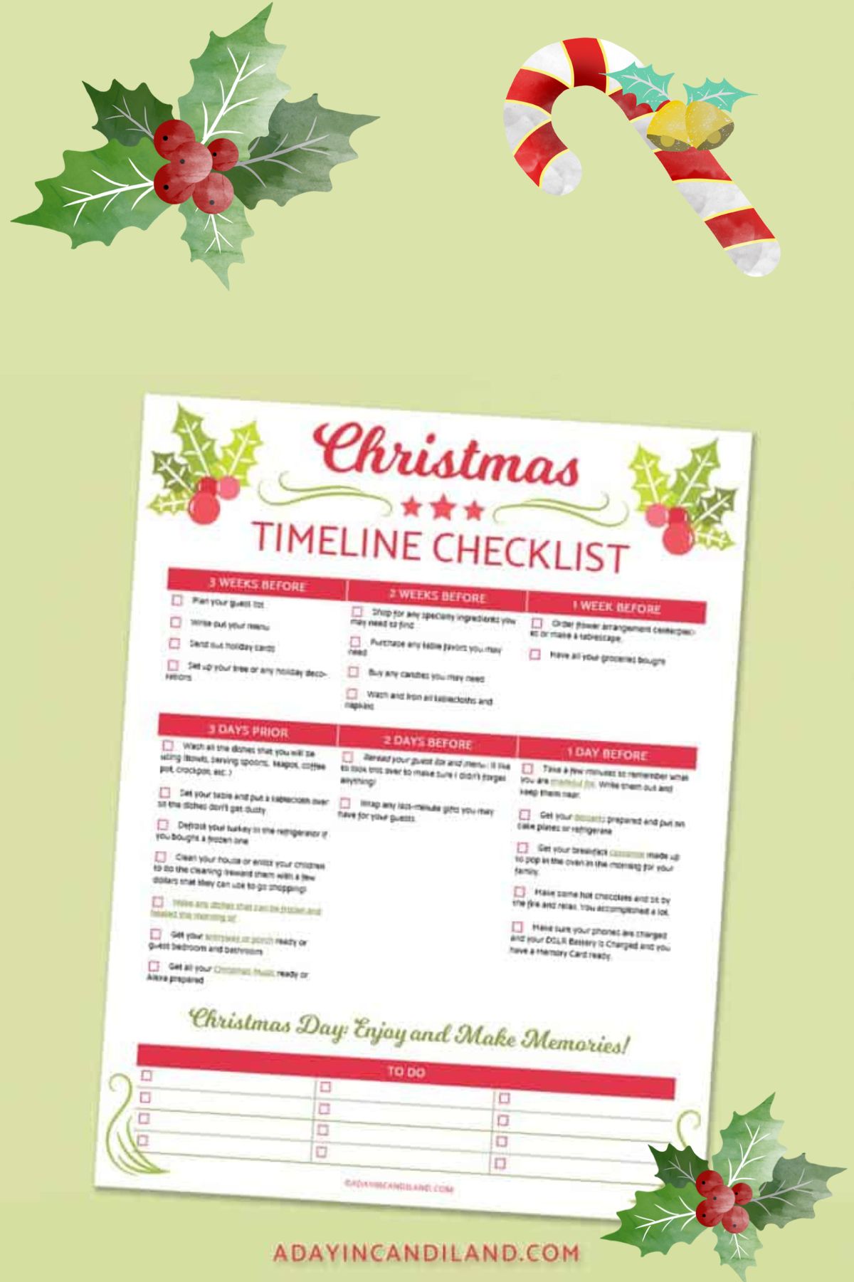 Christmas timeline planner sheet. 