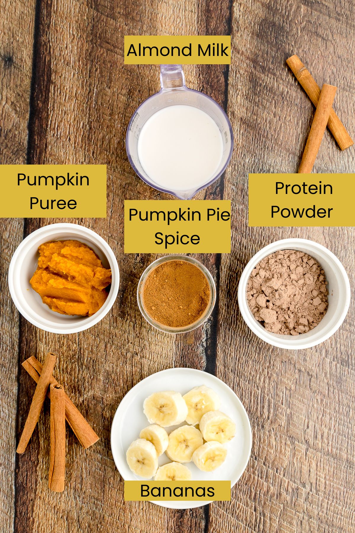 Ingredients for Pumpkin Spice Protein Shake.