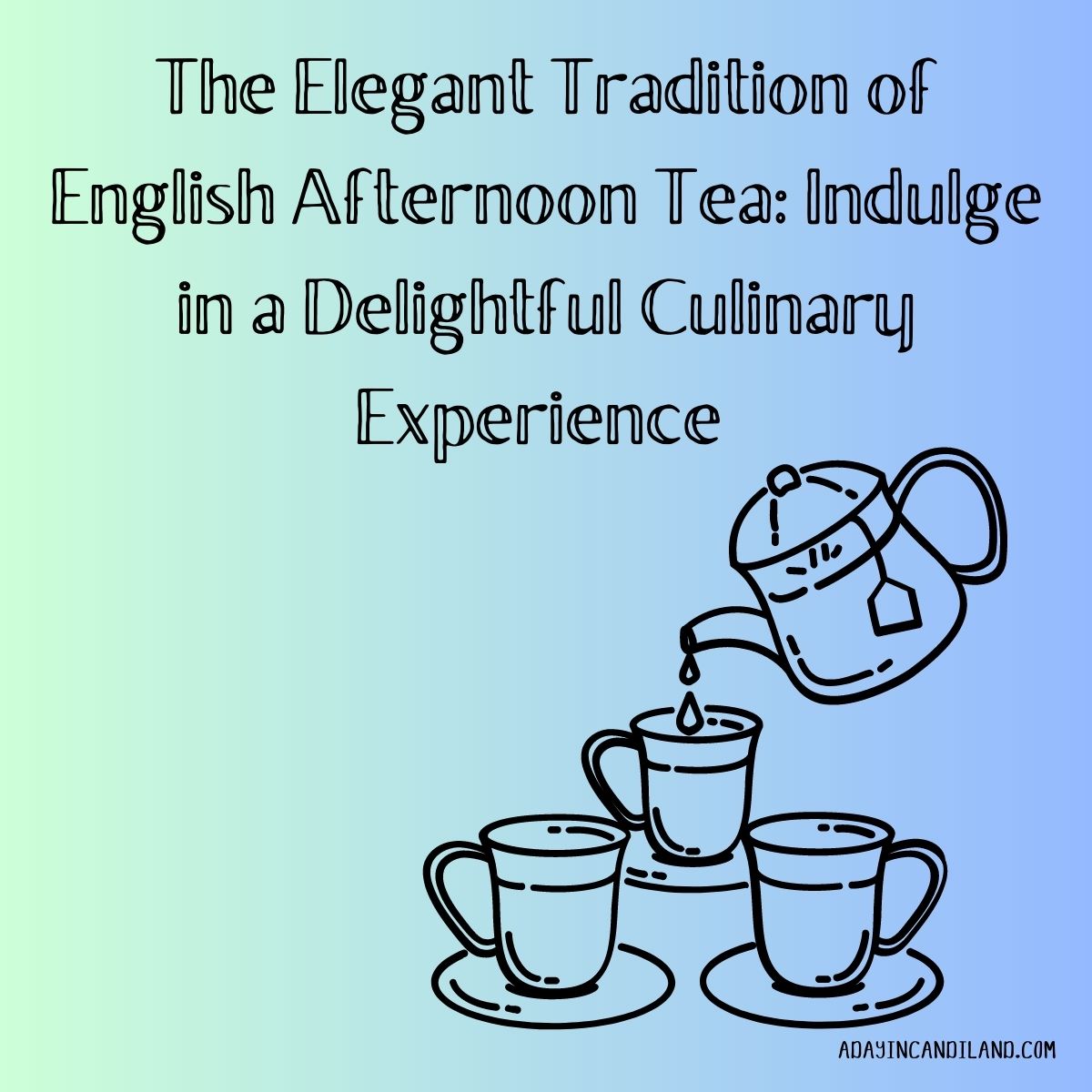 A drawing of a tea set with teapot and teacups and sharing English Afternoon Tea. 