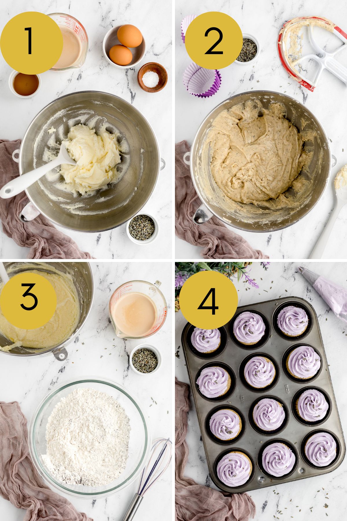 4 Process Shots on how to make Earl Grey Cupcakes. 