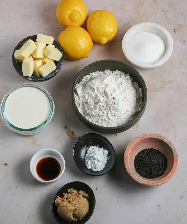 Ingredients for Lemon Poppy Seed Scones. 