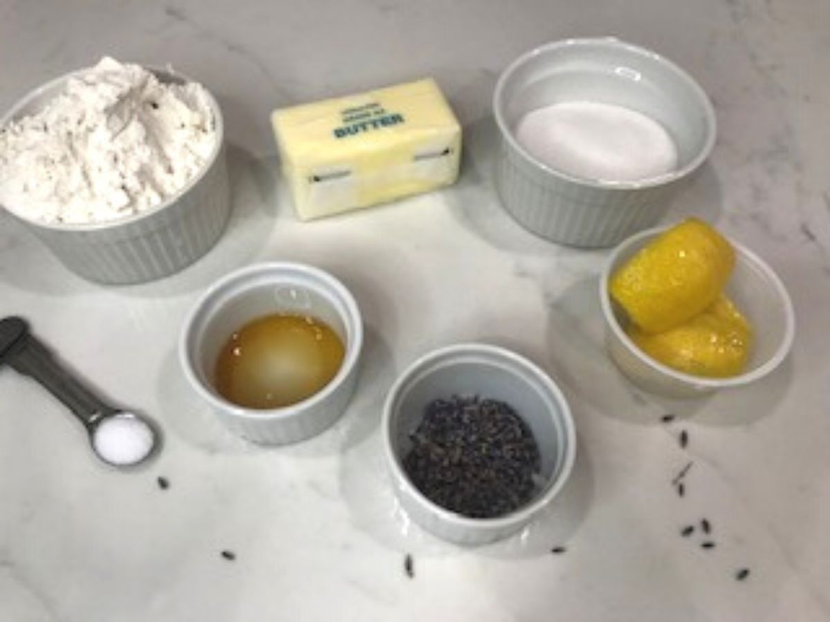 Ingredients for Lemon Lavender Cookies.