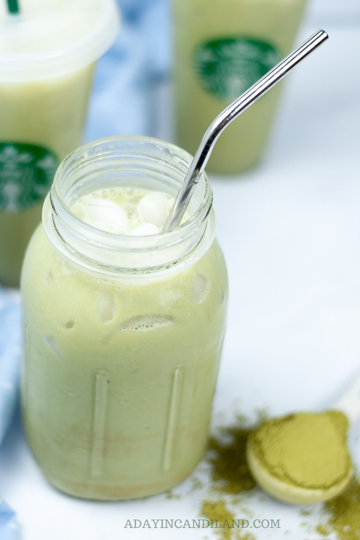 Iced Matcha Latte Starbucks Recipe in a glass. 
