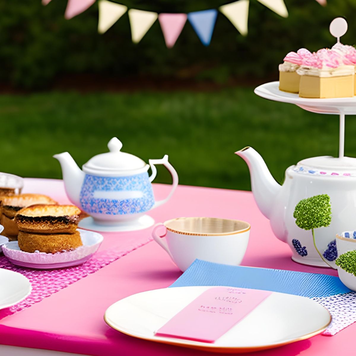 Baby Shower Tea Party with table and teapots. 