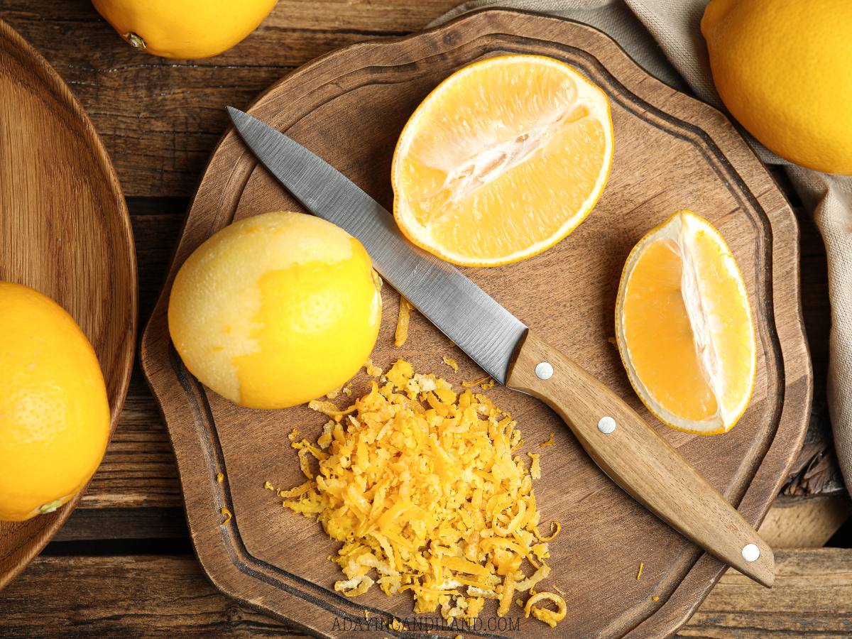 Lemon Zest using a knife. 
