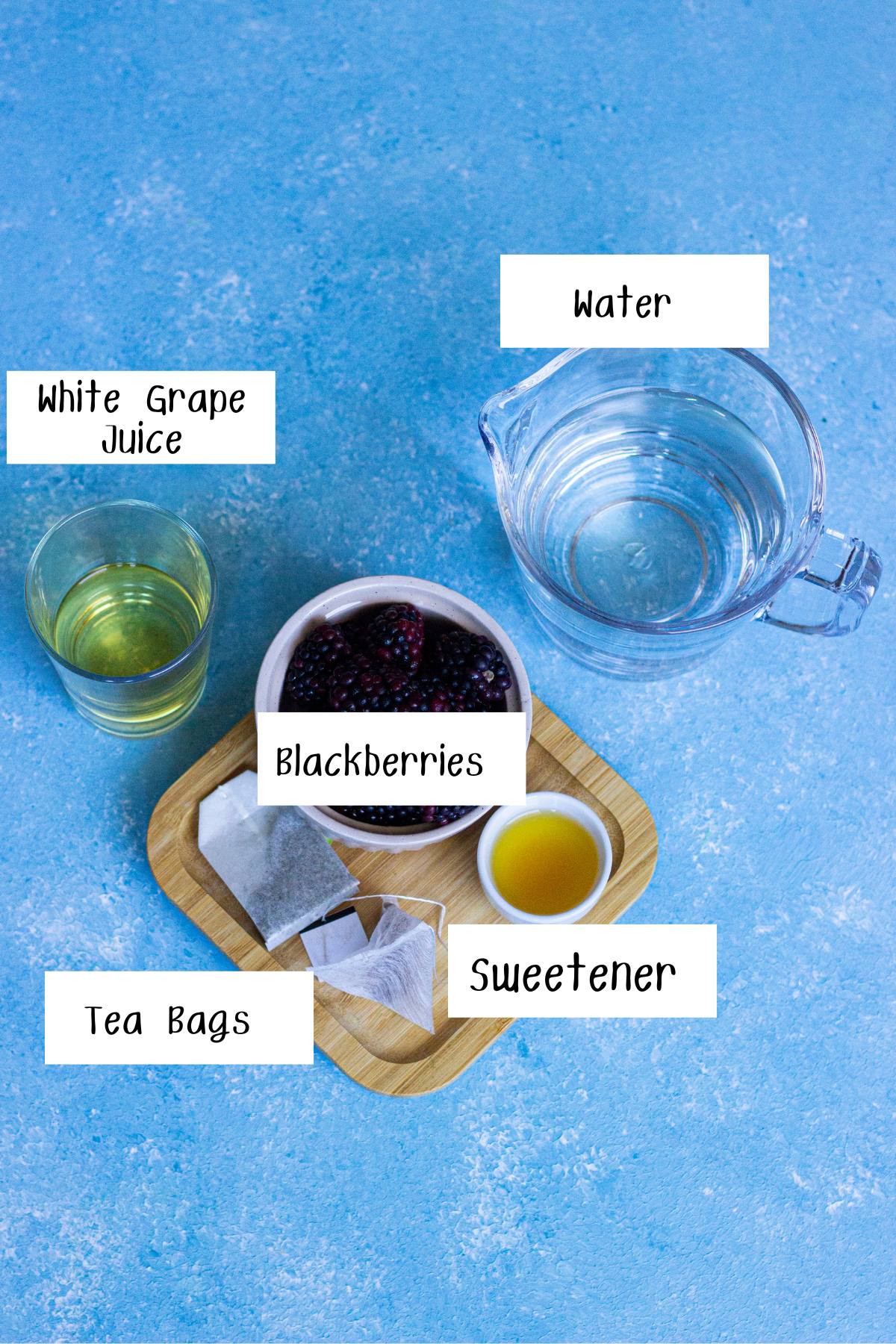 Ingredients for hibiscus green tea spritzer. 