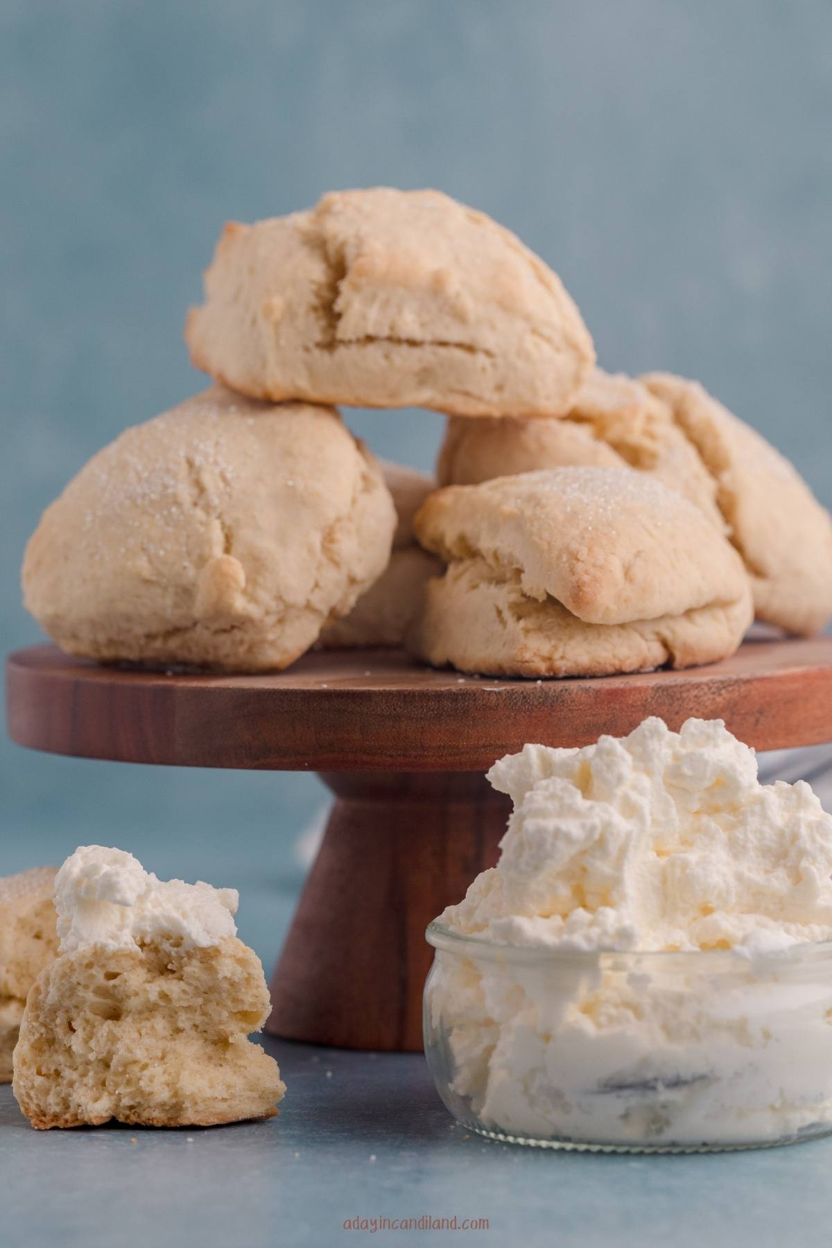 Plate of Cream Scones stacked. 