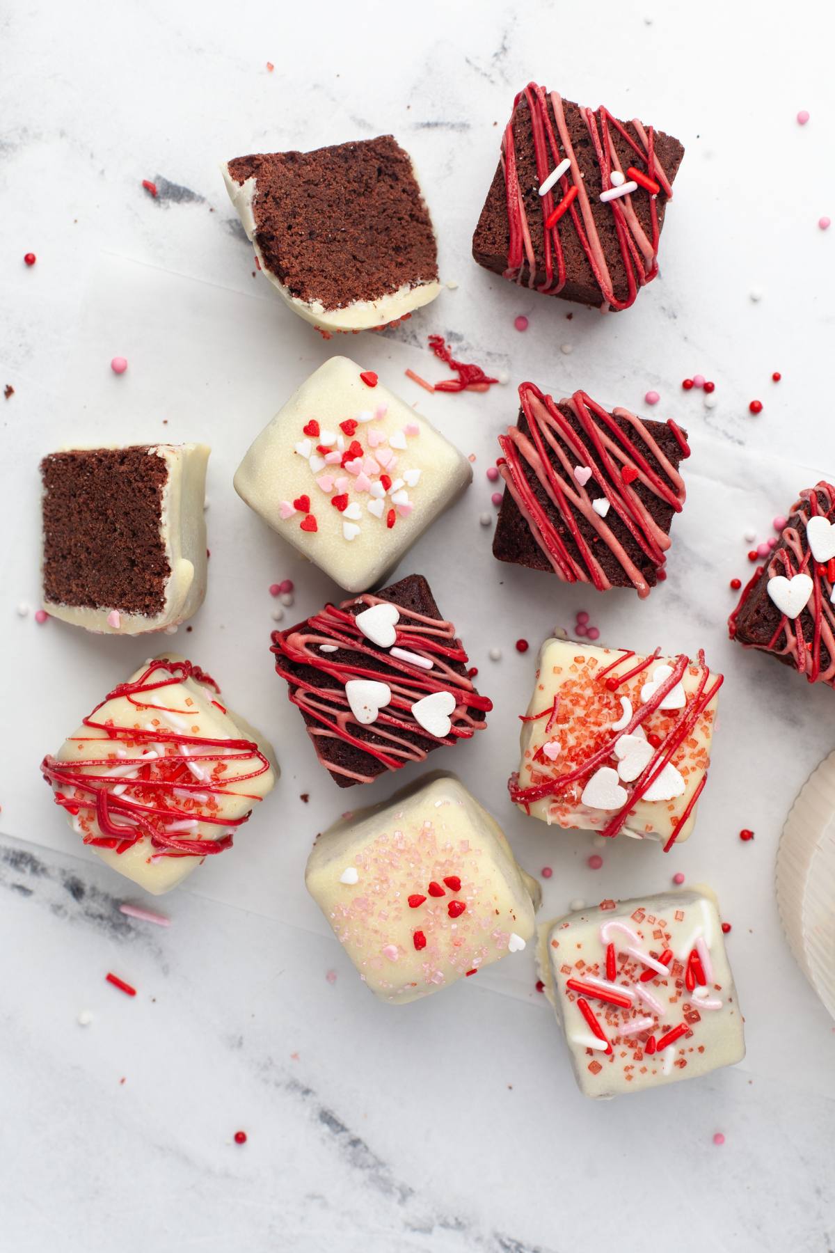 Mini Brownie Bites decorated for Valentines Day. 