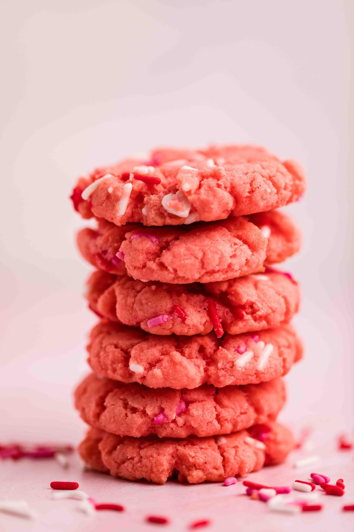 Stack of valentine cake cookies. 