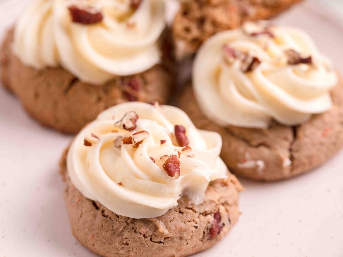 3 Carrot Cake Cookies with Cream Cheese Frosting. 