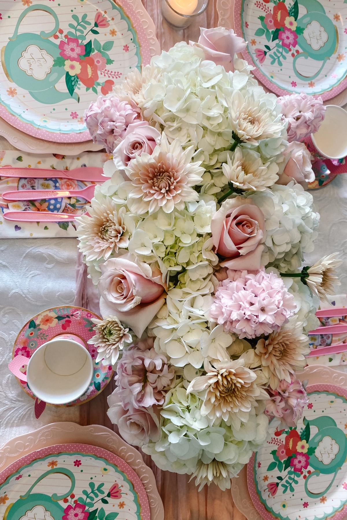 Floral centerpieces for a tea party. 