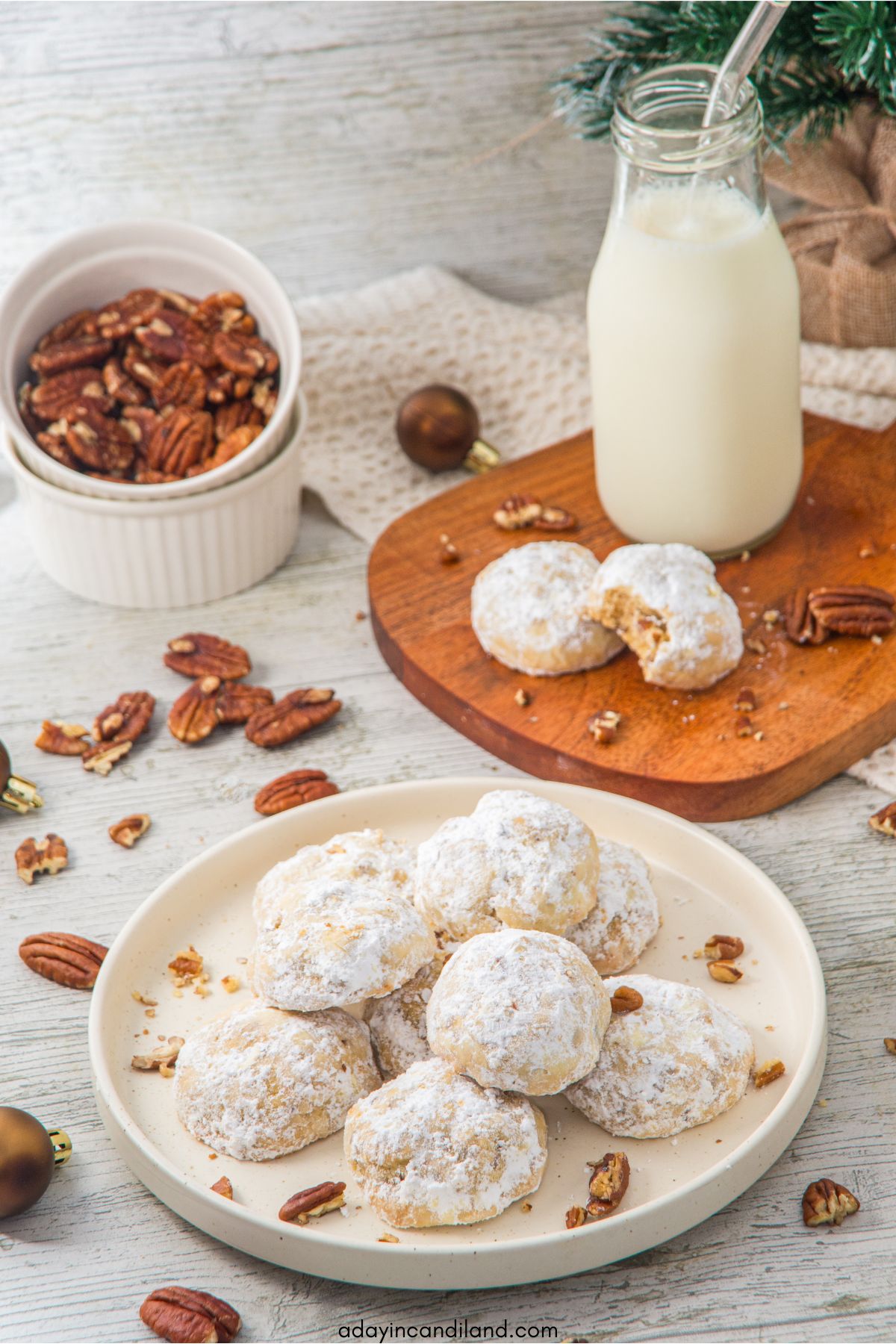Plate of Christmas snowball cookies.