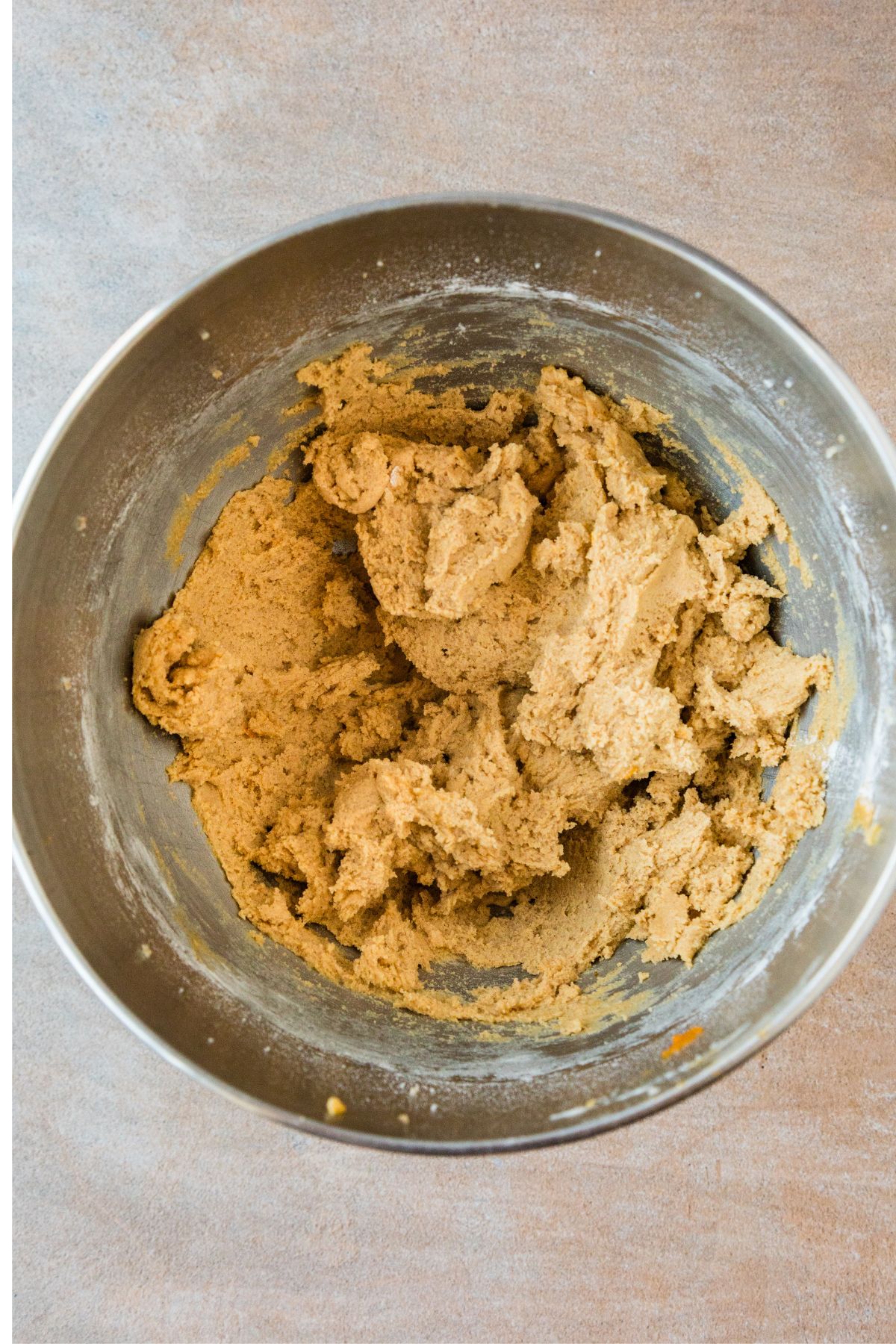 The finished pumpkin cookie dough after the dry ingredients are mixed in.