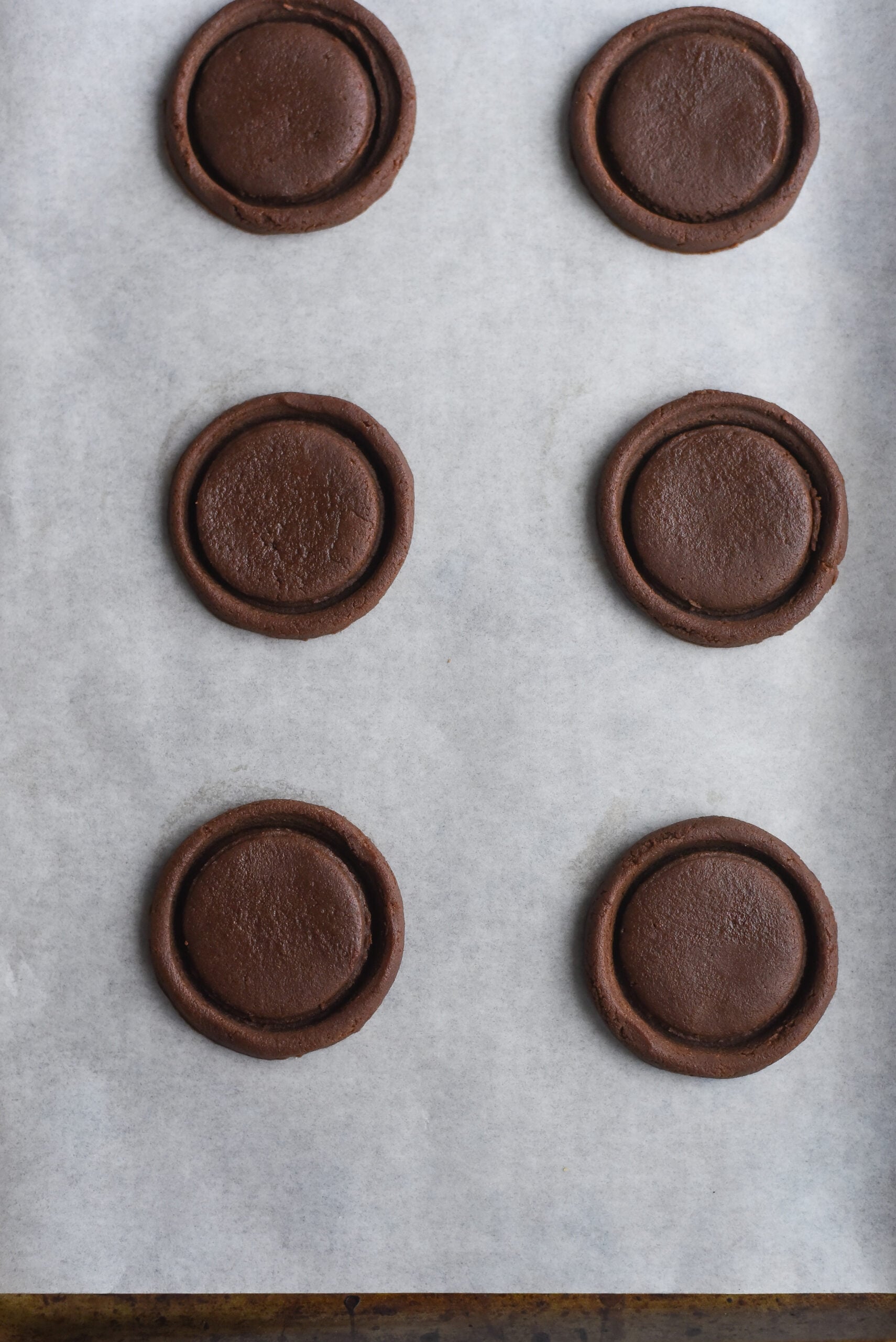 Chocolate shortbread cookie dough cutout cookies.